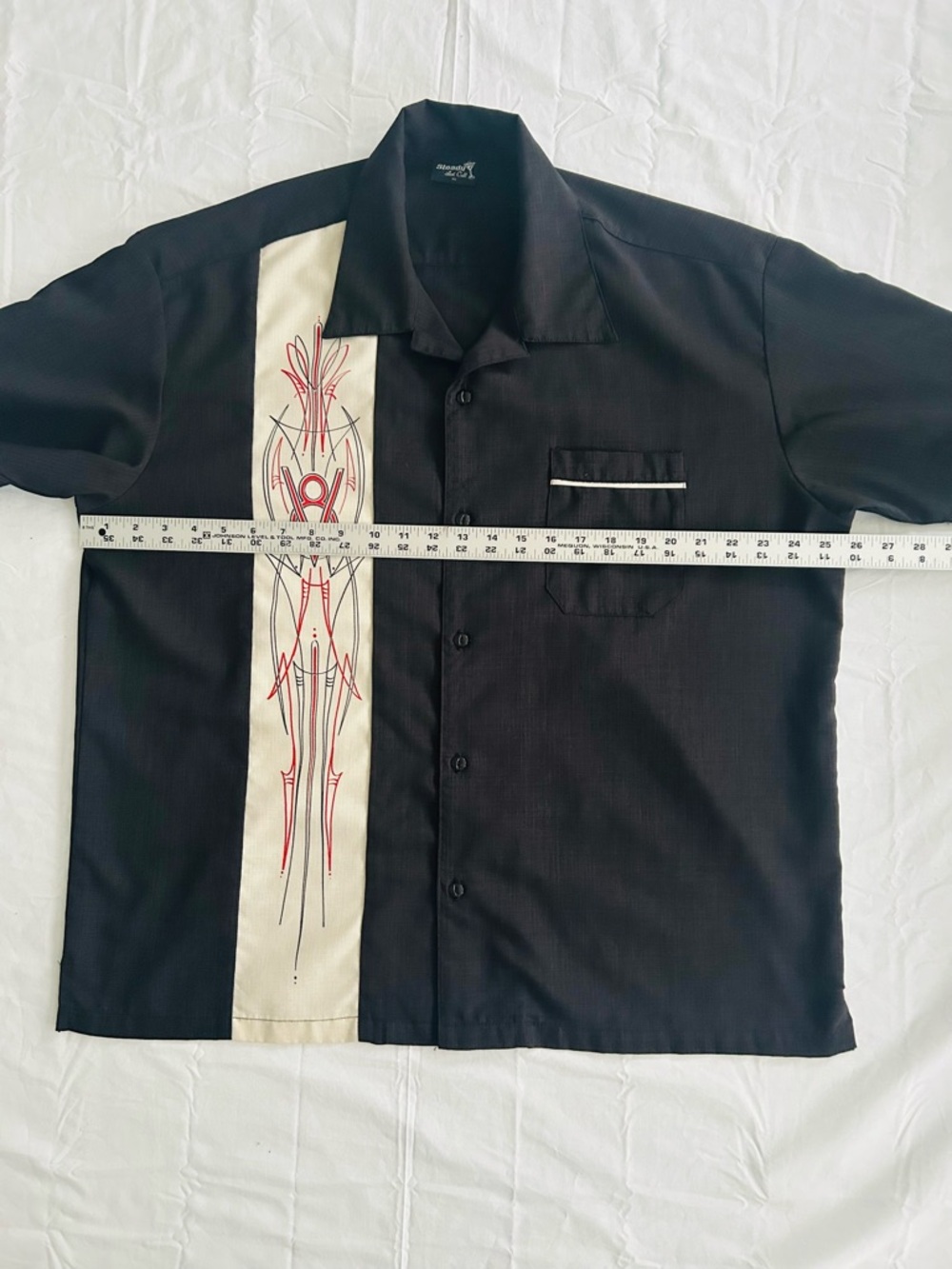 Retro 50’s Steady Clothing V8 Pinstripe Panel Bowling Shirt - Picture 7 of 14